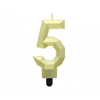 Svíčka dortová číslo 5 DIAMOND zlatá, 7,6cm