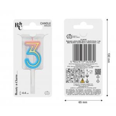 Svíčka dortová číslo 3 NEON barevná 4,4cm - 96463.jpg