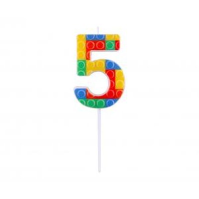 Svíčka dortová číslo 5 STAVEBNICE barevná 10,5cm
