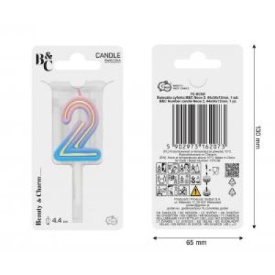 Svíčka dortová číslo 2 NEON barevná 4,4cm - 96462.jpg