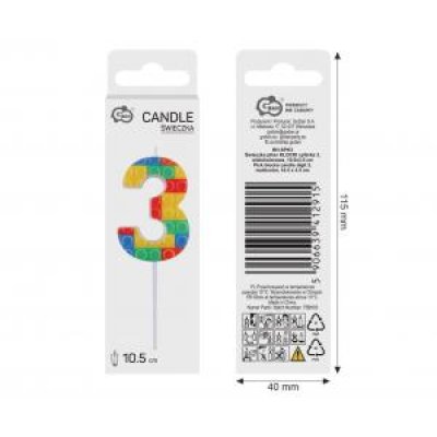 Svíčka dortová číslo 3 STAVEBNICE barevná 10,5cm - 97718.jpg