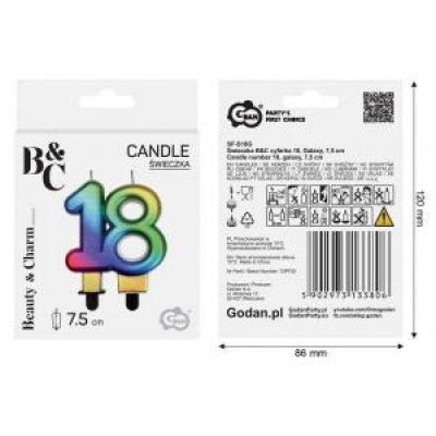 Svíčka dortová číslo 18 GALAXY barevná 7,5cm - 95275.jpg