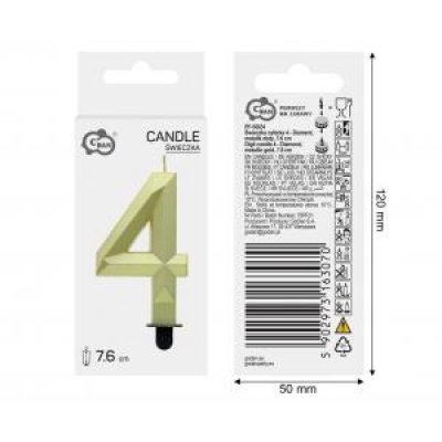 Svíčka dortová číslo 4 DIAMOND zlatá, 7,6cm - 98849.jpg