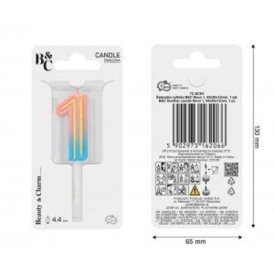 Svíčka dortová číslo 1 NEON barevná 4,4cm - 96461.jpg