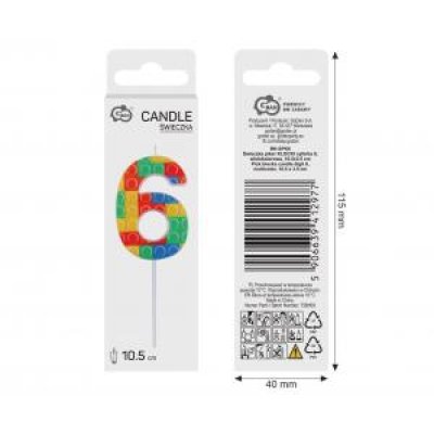 Svíčka dortová číslo 6 STAVEBNICE barevná 10,5cm - 97730.jpg