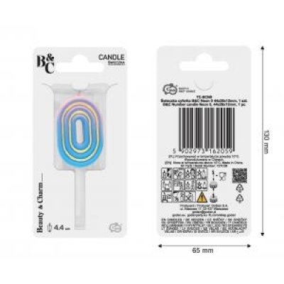 Svíčka dortová číslo 0 NEON barevná 4,4cm - 96460.jpg