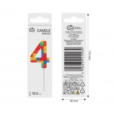Svíčka dortová číslo 4 STAVEBNICE barevná 10,5cm - 97722.jpg