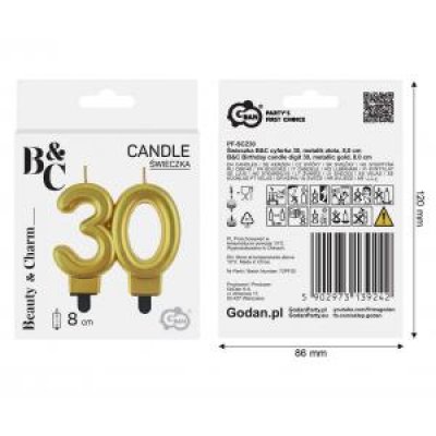 Svíčka dortová číslo 30 zlaté metalické, 9cm - 95279.jpg