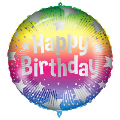 Kruh - duhový s hvězdami HB 46cm fóliový balónek a závaží