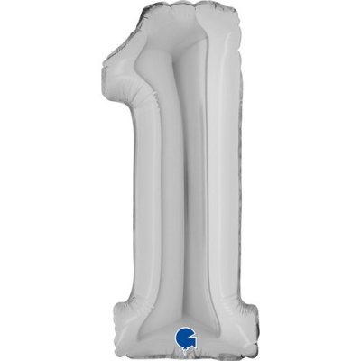 ČÍSLICE STŘÍBRNÁ MINI 1 (35cm,14") fóliový balónek nafukovací