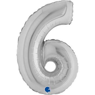 ČÍSLICE STŘÍBRNÁ MINI 6 (35cm,14") fóliový balónek nafukovací