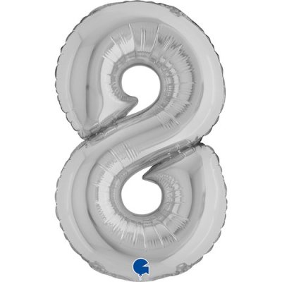 ČÍSLICE STŘÍBRNÁ MINI 8 (35cm,14") fóliový balónek nafukovací