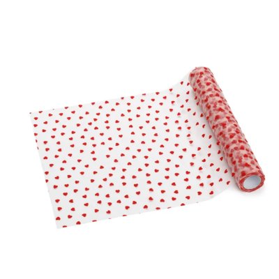 Organza potištěná, červená srdíčka 0,36x9m