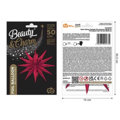 Hvězda 3D červená - fóliový balónek - 92671.jpg