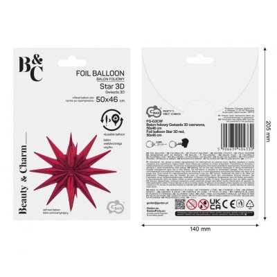 Hvězda 3D červená - fóliový balónek - 98288.jpg