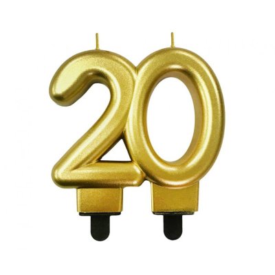 Svíčka dortová číslo 20 zlaté metalické, 9cm