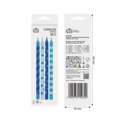 Svíčky dortové modro-bílé proužky a puntíky, 12cm/16ks - 97953.jpg