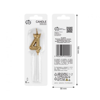 Svíčka dortová číslo 4 zlatá s korunkou, 6cm - 102792.jpg