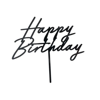 Dortová ozdoba "Happy birthday" černá akrylová, 16.5cm