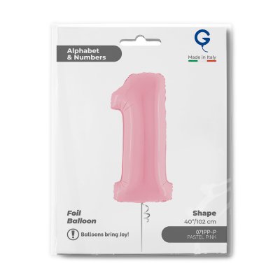 ČÍSLICE PASTEL RŮŽOVÁ 1 (102cm,40") fóliový balónek nafukovací - 071pp-p-b.jpg