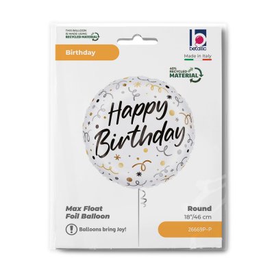 Kruh HB bílý se serpentýnami 18"/46cm fóliový balónek - 26669p-p-b.jpg