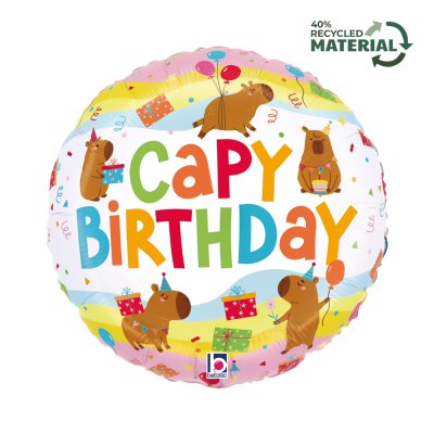 Kruh - Kapybaří narozeniny 18"/46cm fóliový balónek nafukovací