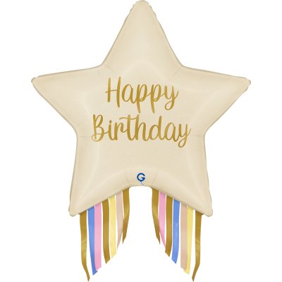 Hvězda - HB krémová s třásněmi 29"/74cm fóliový balónek nafukovací