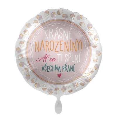 Kruh NB Krásné narozeniny - dortíčky CZ 43cm - fóliový balónek