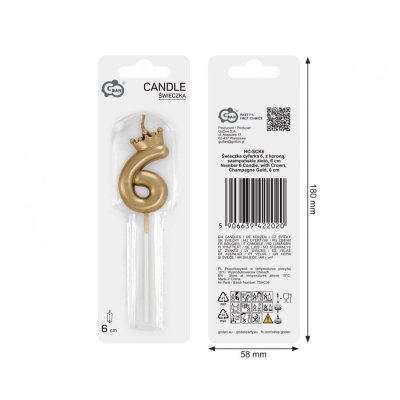 Svíčka dortová číslo 6 zlatá s korunkou, 6cm - 102795.jpg