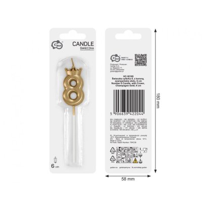 Svíčka dortová číslo 8 zlatá s korunkou, 6cm - 102801.jpg