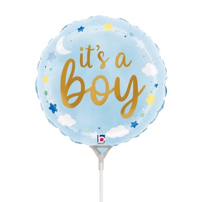 MINI Kruh "it´s a boy" hvězdy a mraky 9"/22cm fóliový balónek