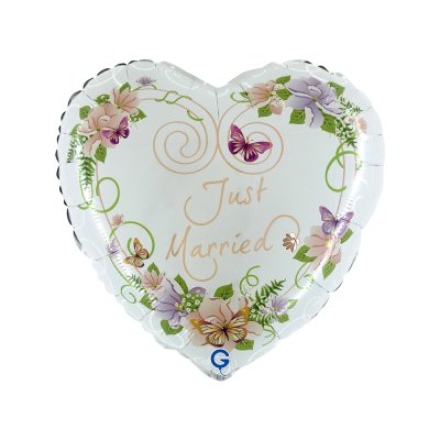 Srdce "Just Married" 18"/46cm fóliový balónek