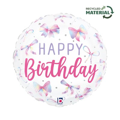 Kruh - Happy Birthday mašle duhové 18"/46cm fóliový balónek