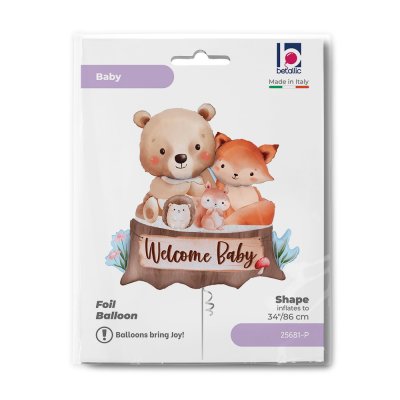 Pařez se zvířátky "Welcome Baby" 34"/86cm fóliový balónek - 25681-p-b.jpg
