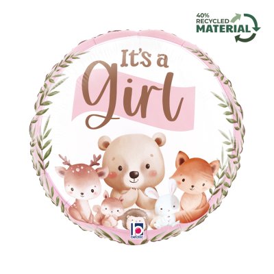 Kruh "It´s a Girl" lesní zvířátka 18"/46cm fóliový balónek