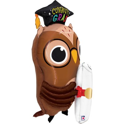 Sova s diplomem "Congrats Grad" 30"/76cm fóliový balónek - 25346-grad-owl-diploma-view1-b.jpg