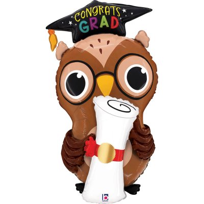 Sova s diplomem "Congrats Grad" 30"/76cm fóliový balónek - 25346-grad-owl-diploma-view2-b.jpg