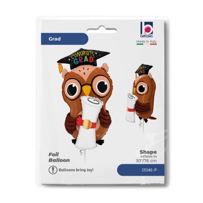 Sova s diplomem "Congrats Grad" 30"/76cm fóliový balónek - 25346-p-b.jpg