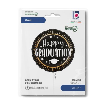 Kruh černý "Happy Graduation" 18"/46cm fóliový balónek - 26643p-p-b.jpg