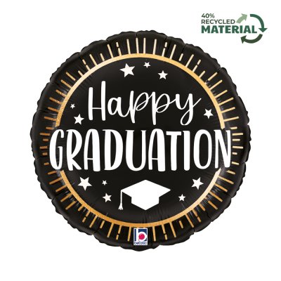 Kruh černý "Happy Graduation" 18"/46cm fóliový balónek