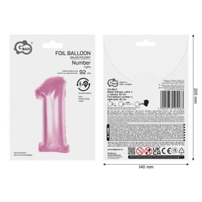 Číslice "1" růžová 92cm fóliový balónek - 104716.jpg