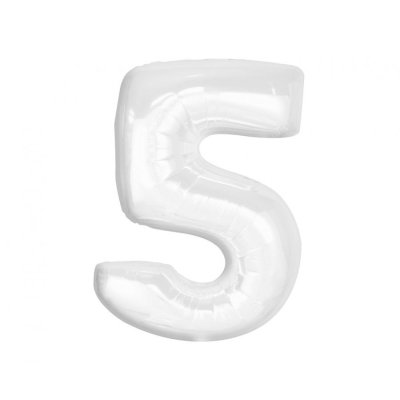 Číslice "5" bílá 92cm fóliový balónek