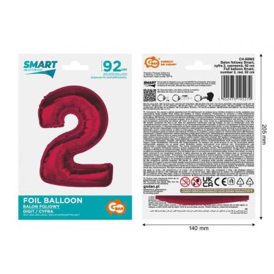 Číslice "2" červená 92cm fóliový balónek - 89460.jpg