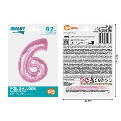 Číslice "6" růžová 92cm fóliový balónek - 89397.jpg