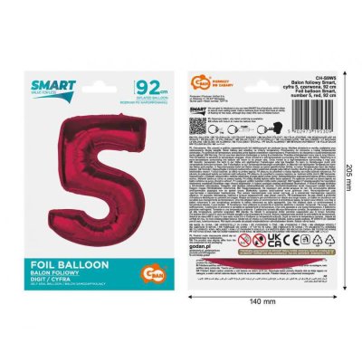 Číslice "5" červená 92cm fóliový balónek - 89478.jpg