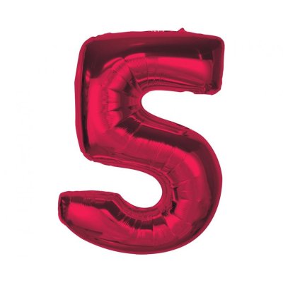 Číslice "5" červená 92cm fóliový balónek