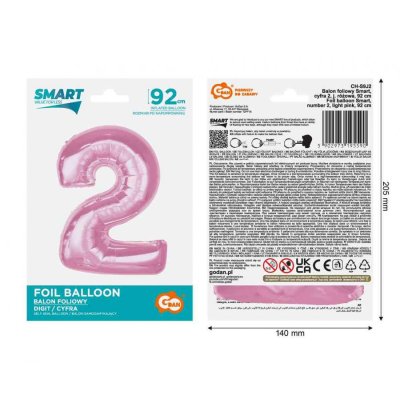 Číslice "2" růžová 92cm fóliový balónek - 89373.jpg