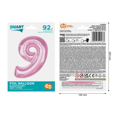 Číslice "9" růžová 92cm fóliový balónek - 89415.jpg