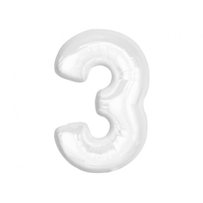 Číslice "3" bílá 92cm fóliový balónek