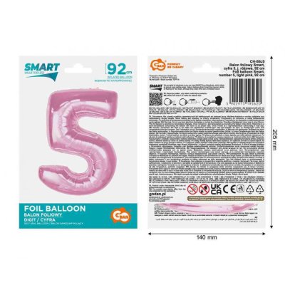 Číslice "5" růžová 92cm fóliový balónek - 89388.jpg